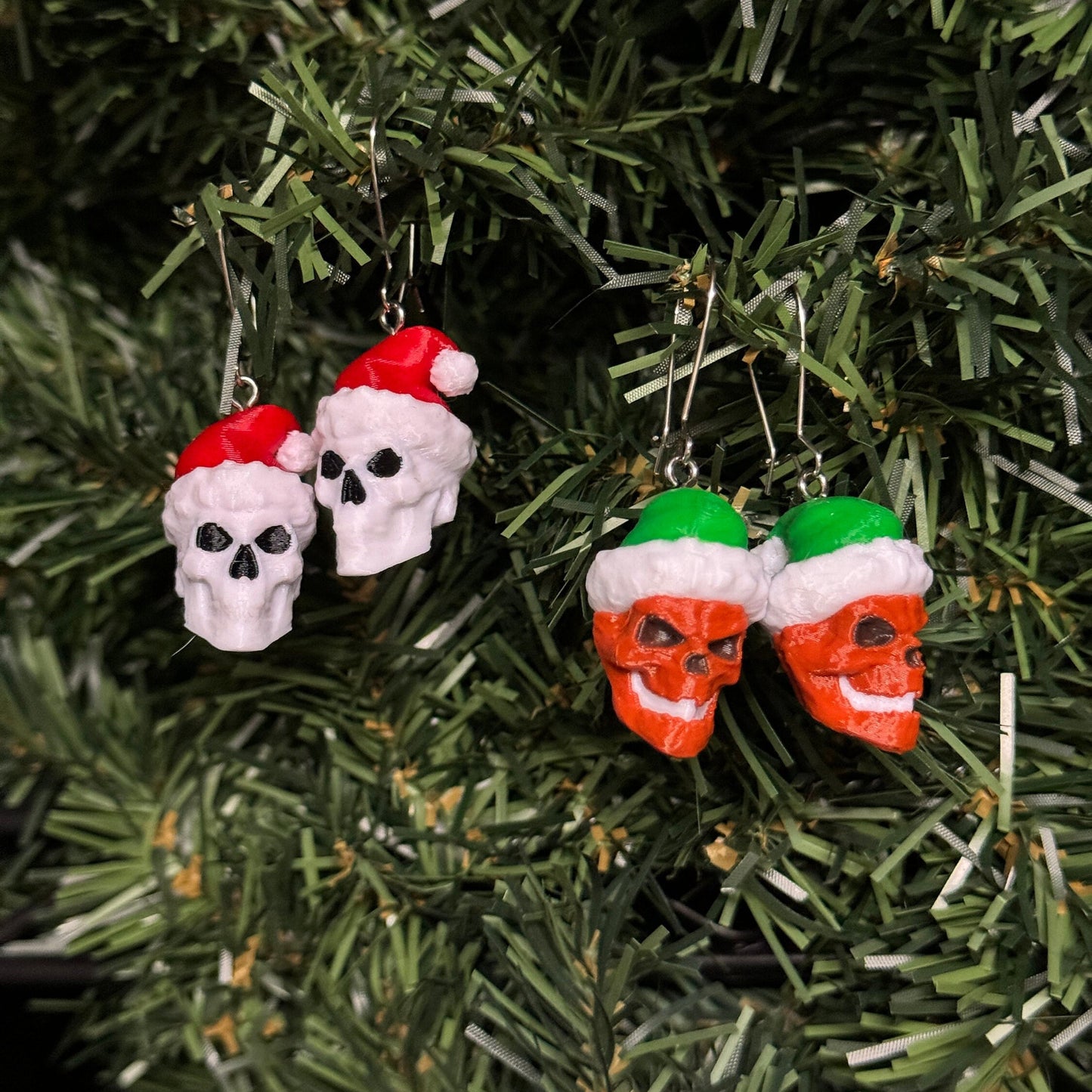 Christmas Skelly/Inferno Head Earrings - Multicolor 3D Printed and inspired by the 12 Foot Home Depot Skeleton and Inferno Pumpkin
