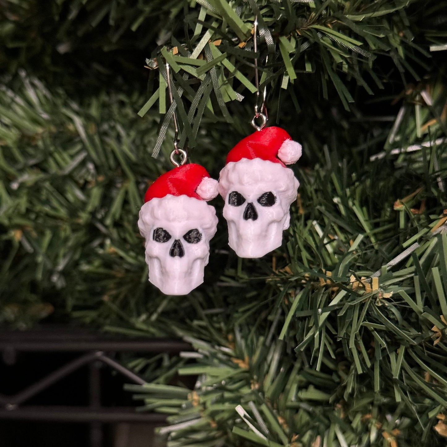 Christmas Skelly/Inferno Head Earrings - Multicolor 3D Printed and inspired by the 12 Foot Home Depot Skeleton and Inferno Pumpkin