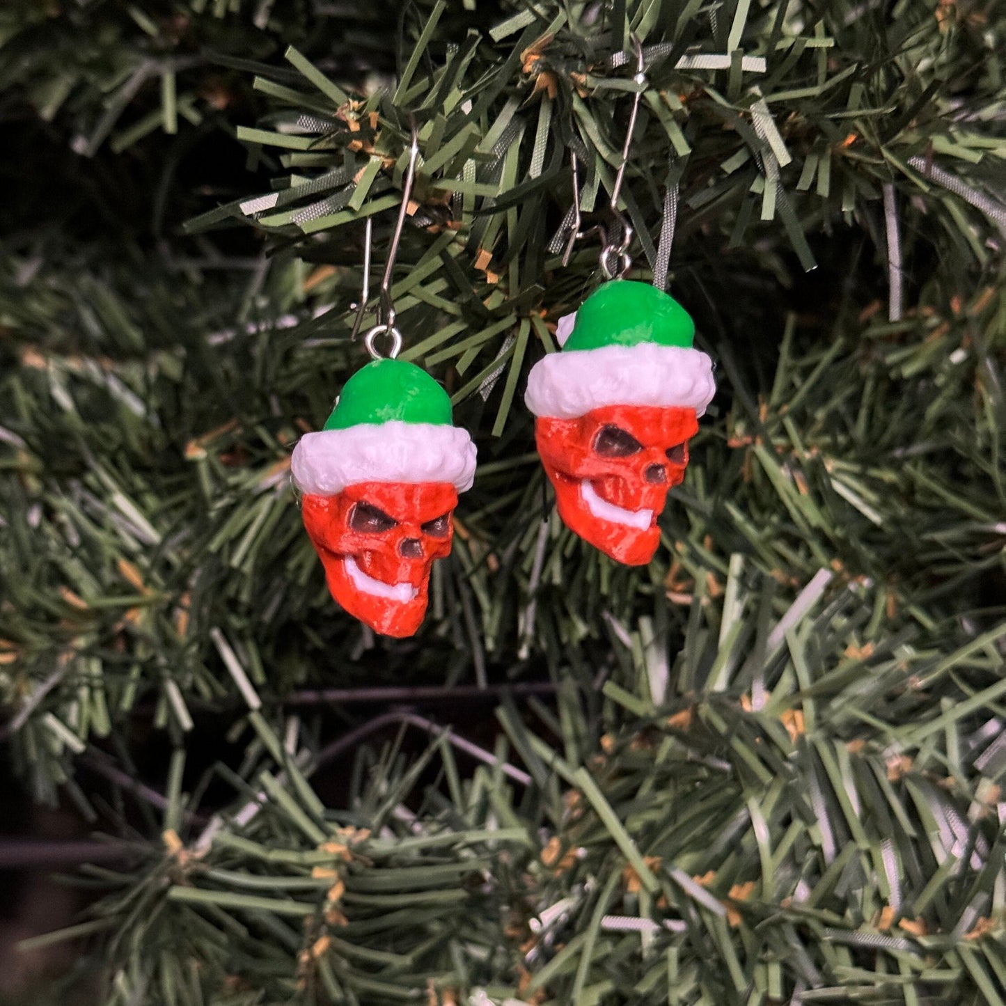 Christmas Skelly/Inferno Head Earrings - Multicolor 3D Printed and inspired by the 12 Foot Home Depot Skeleton and Inferno Pumpkin
